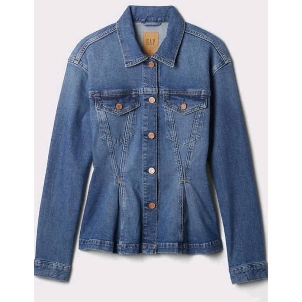 Gap Women's Cinch Waist Denim Jean Jacket. Size XS. Low Stretch. Button Up. Blue